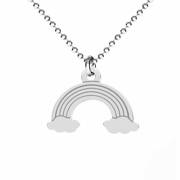 A sterling silver necklace with a rainbow pendant that symbolizes hope and positivity, made in Ireland. 