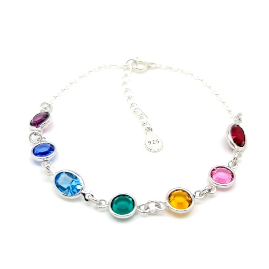 7 Crystals Rainbow Bracelet with Sterling Silver Extension