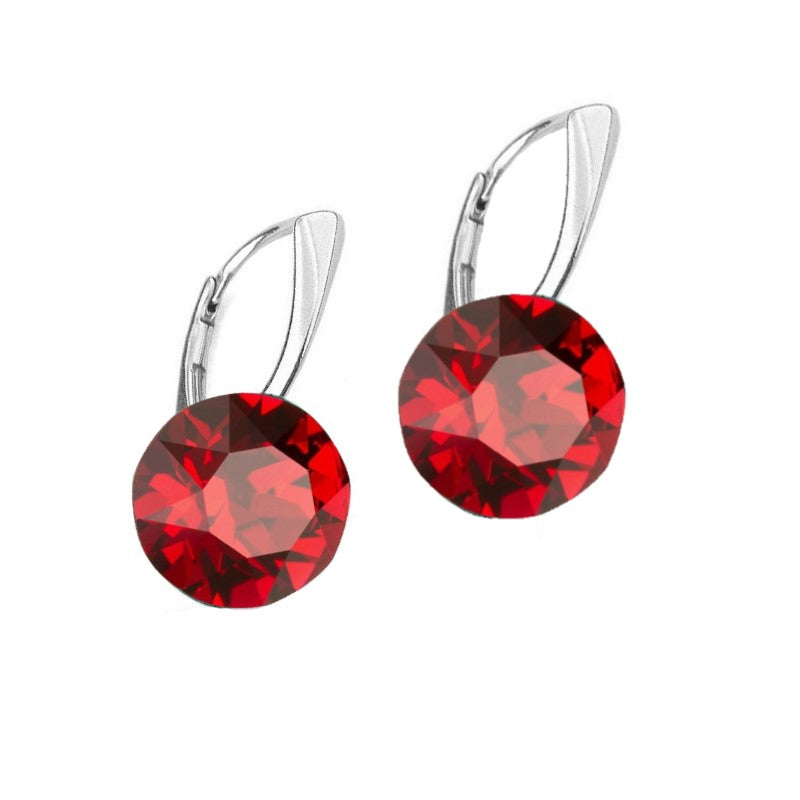 Simulated Diamond Round Crystal Leverback Earrings in Silver