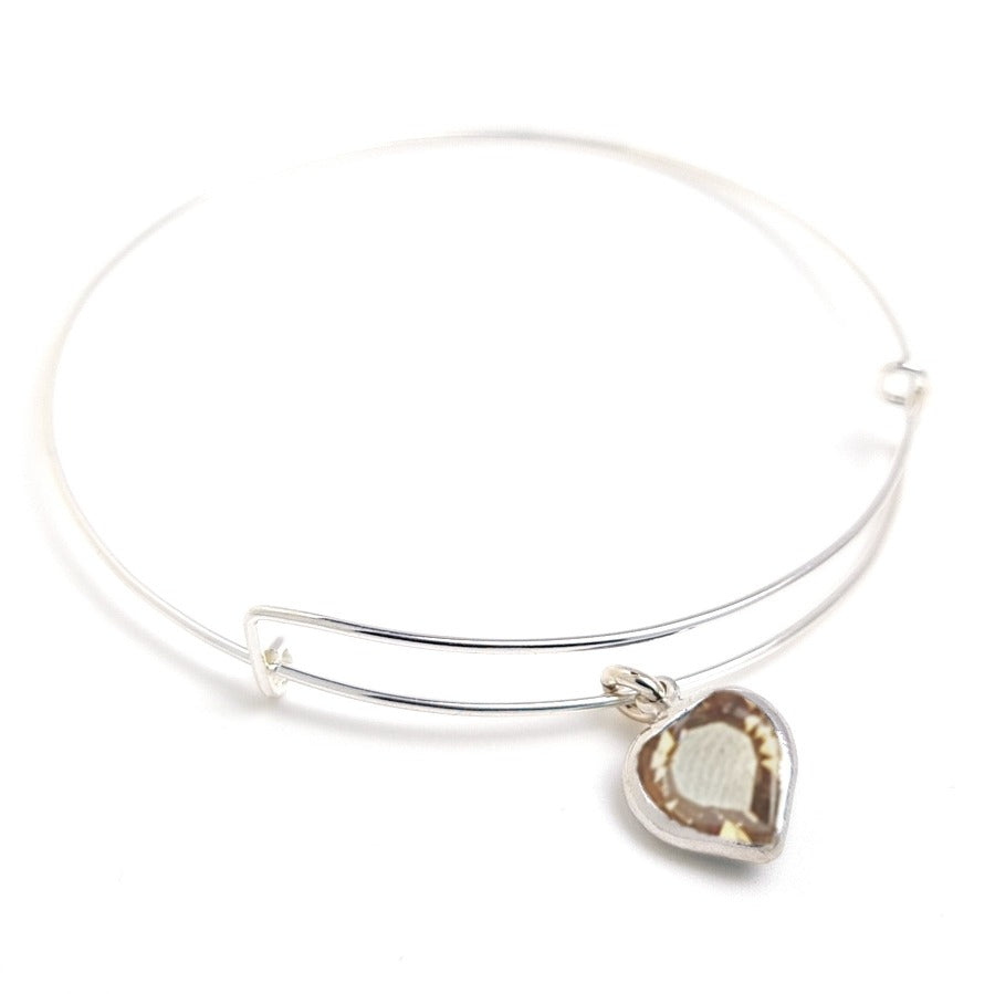 Heartfelt Bangle Bracelet - Sterling Silver Bangle with Heart Charm - Golden Shadow Topaz Heart Charm - Birthstone for November