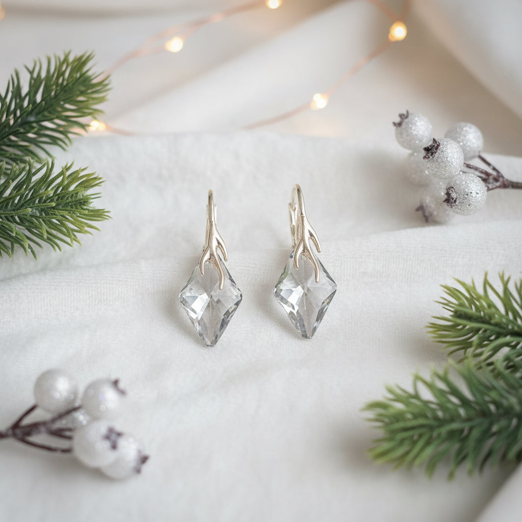 Delicate Rhombus Crystal Earrings for sensitive ears, [product type], - Personalised Silver Jewellery Ireland by Magpie Gems