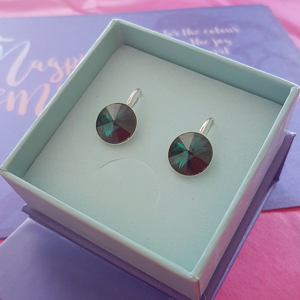 Elegant Emerald Green Rivoli Crystal Sterling Silver Earrings by Magpie Gems