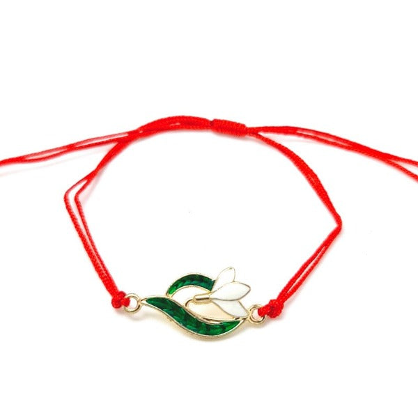 Single Snowdrop flower charm red macramé cord string bracelet shop in Ireland