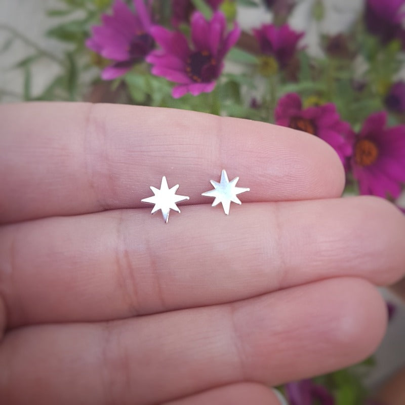 Christmas Star stud earrings in sterling silver for sensitive ears by Magpie Gems Cork Ireland