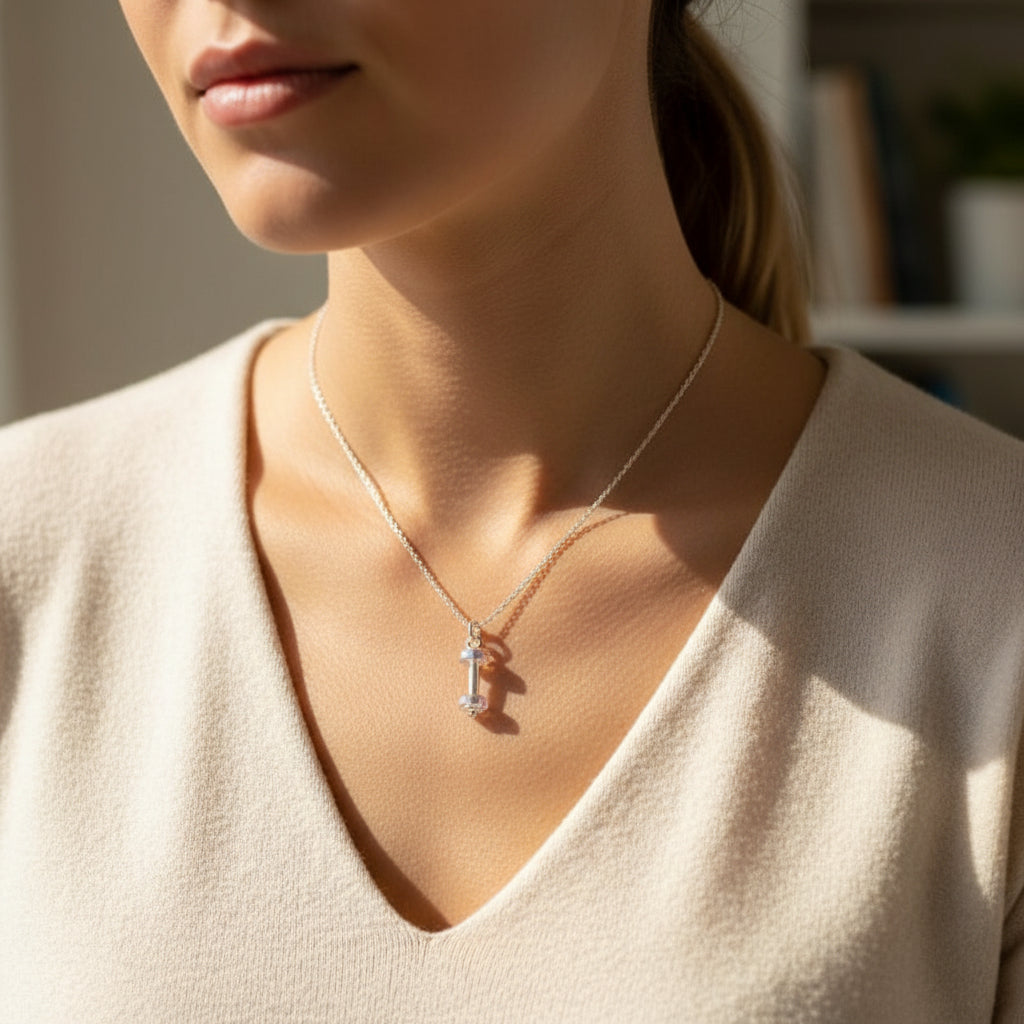 Sterling Silver Dumbbell Necklace for fitness lovers, [product type], - Personalised Silver Jewellery Ireland by Magpie Gems