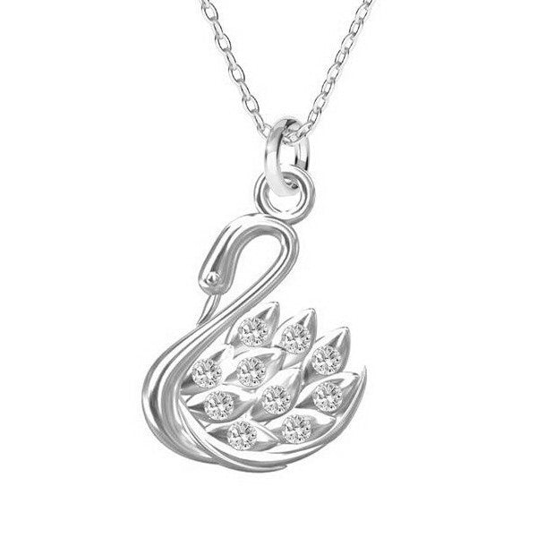 A close-up of the Enchanted Swan Pendant Necklace with encrusted crystals on a silver chain. The intricate design and sparkling crystals make this an elegant and timeless piece. Ideal for a Valentine's Day gift.