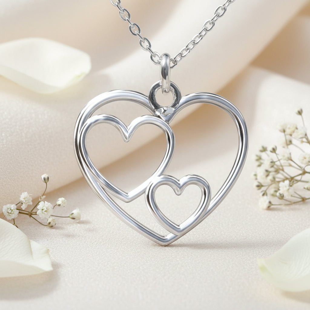 Three GENERATIONS Grandmother Mother and Child 3 Heart Necklace, [product type], - Personalised Silver Jewellery Ireland by Magpie Gems